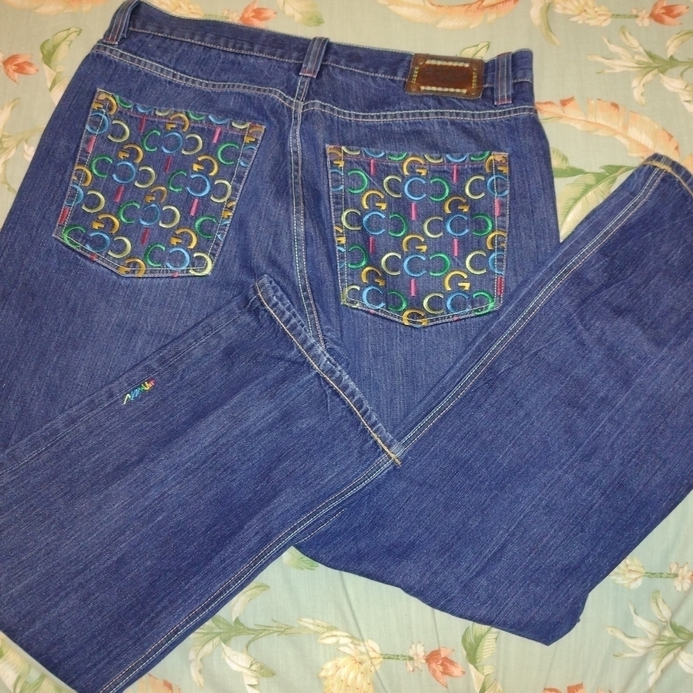 COOGI Repeat Pattern Embroidered Multi Color Men's Jeans 40" Waist - Streetwear